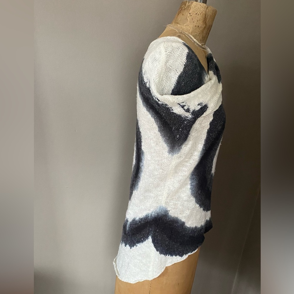 Elan Boho Tie Dye Lightweight High Low Sweater Ivory Black S - Picture 3 of 9